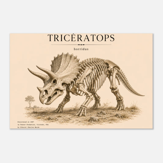 Affiche murale Tricératops squelette fossile, illustration Mûrale qualité musée