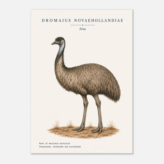 Affiche Émeu naturaliste portrait – Papier qualité musée — illustration de l'émeu sur fond ivoire