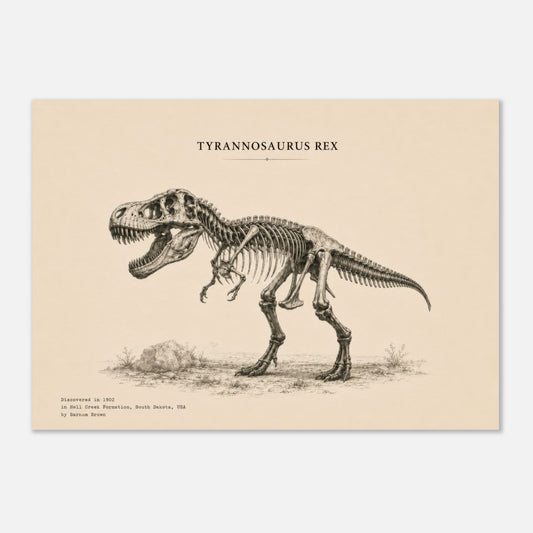 Affiche murale T-Rex squelette fossile, illustration Mûrale qualité musée