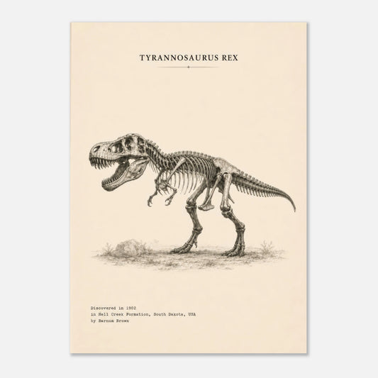 Affiche murale T-Rex squelette fossile, illustration Mûrale qualité musée