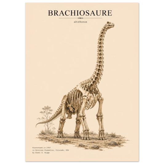 Affiche murale Brachiosaure squelette fossile, illustration Mûrale qualité musée