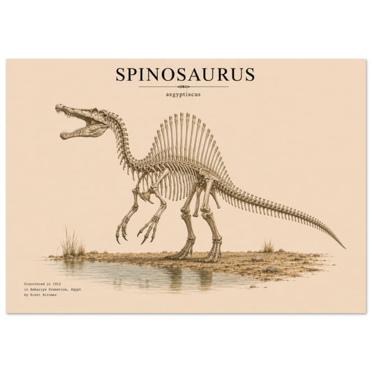 Affiche murale Spinosaure squelette fossile, illustration Mûrale qualité musée