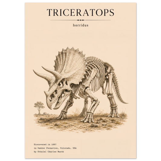 Affiche murale Tricératops squelette fossile, illustration Mûrale qualité musée