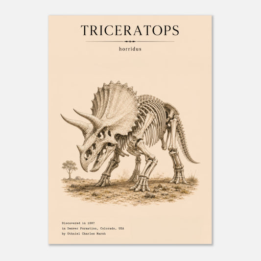 Affiche murale Tricératops squelette fossile, illustration Mûrale qualité musée