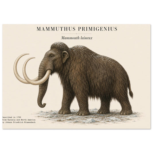 Affiche du mammouth laineux réaliste au format paysage sur papier musée