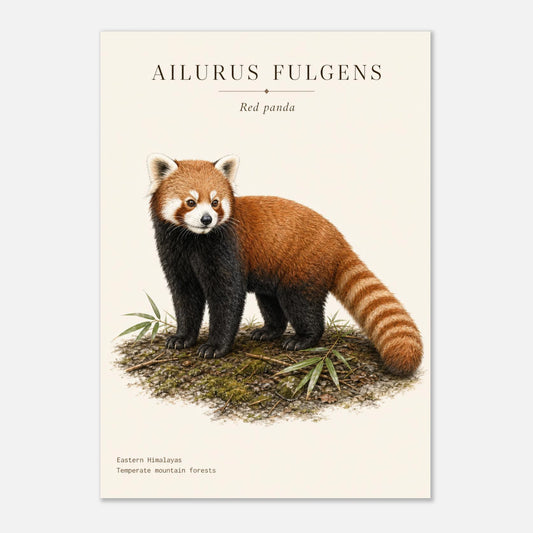 Affiche Panda roux naturaliste portrait – Papier qualité musée — illustration du panda roux sur fond ivoire