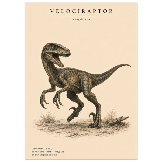 Affiche murale Vélociraptor réaliste en chair, illustration Mûrale qualité musée