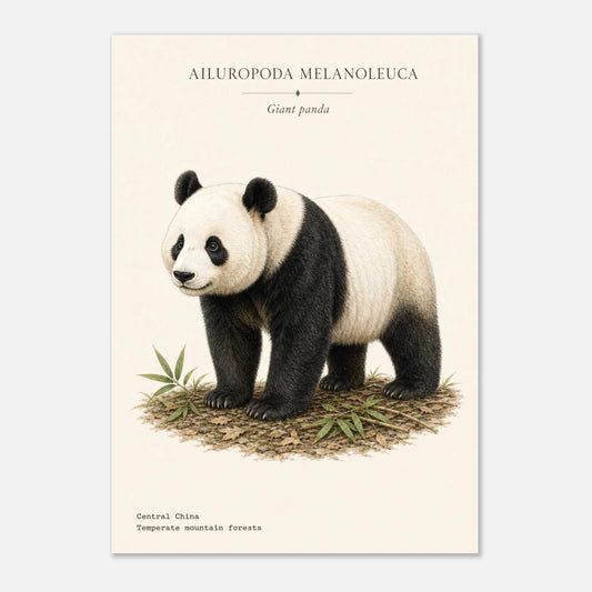 Affiche Panda géant naturaliste portrait – Papier qualité musée — illustration du panda géant sur fond ivoire