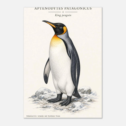 Affiche Manchot royal naturaliste portrait – Papier qualité musée — illustration du manchot sur fond ivoire