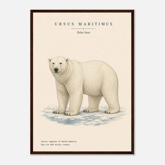 Affiche Ours polaire naturaliste portrait encadrée en bois naturel — portrait de l'ours polaire, mise en situation murale