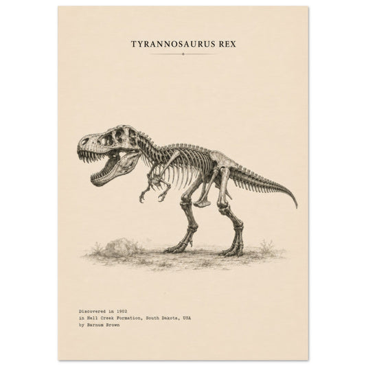 Affiche murale T-Rex squelette fossile, illustration Mûrale qualité musée