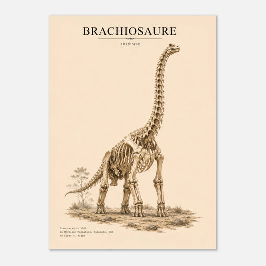 Affiche murale Brachiosaure squelette fossile, illustration Mûrale qualité musée