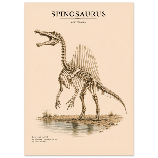 Affiche murale Spinosaure squelette fossile, illustration Mûrale qualité musée