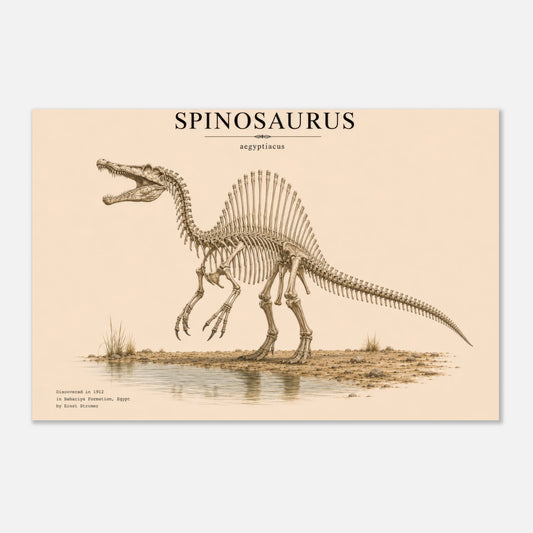 Affiche murale Spinosaure squelette fossile, illustration Mûrale qualité musée