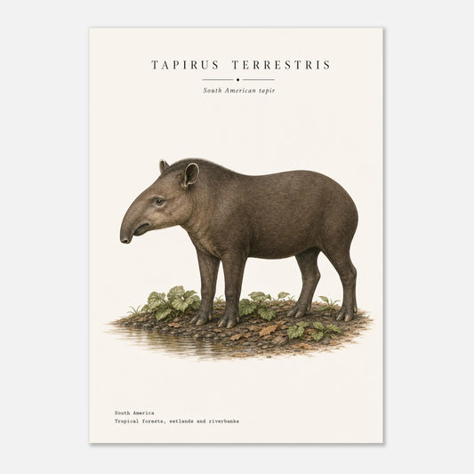 Affiche Tapir terrestre naturaliste portrait – Papier qualité musée — illustration du tapir sur fond ivoire
