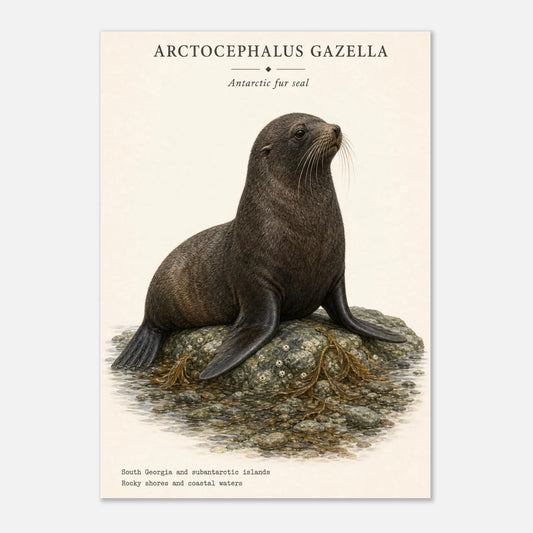 Affiche Otarie antarctique naturaliste portrait – Papier qualité musée — illustration de l'otarie sur fond ivoire