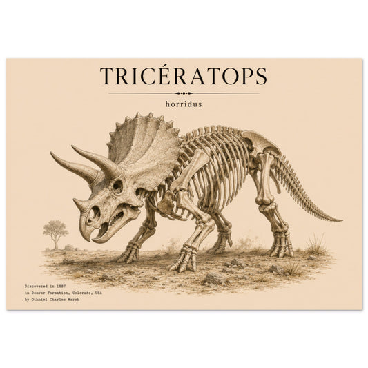 Affiche murale Tricératops squelette fossile, illustration Mûrale qualité musée