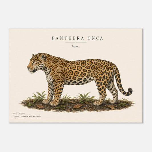 Affiche Jaguar naturaliste paysage – Papier qualité musée — illustration du jaguar sur fond ivoire