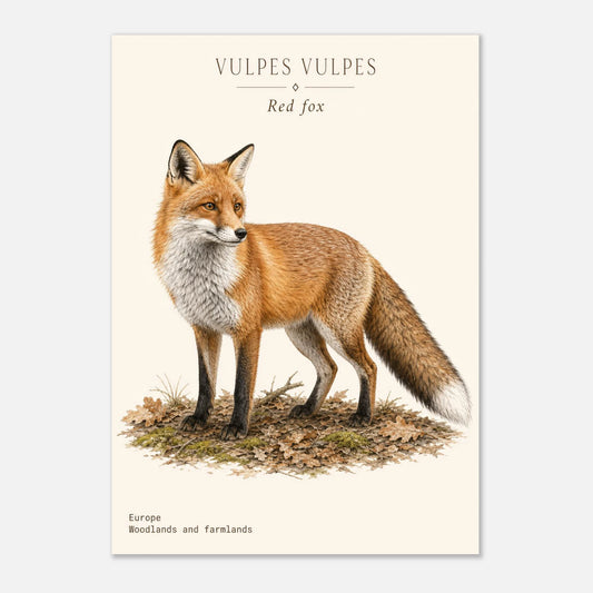 Affiche Renard roux naturaliste portrait – Papier qualité musée — illustration du renard roux sur fond ivoire