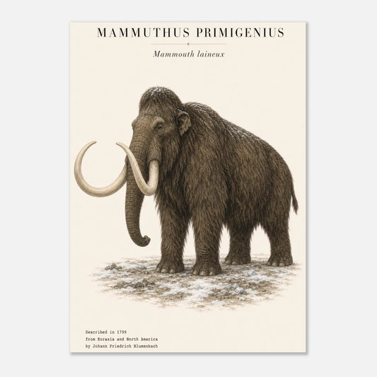 Affiche du mammouth laineux réaliste au format portrait sur papier musée