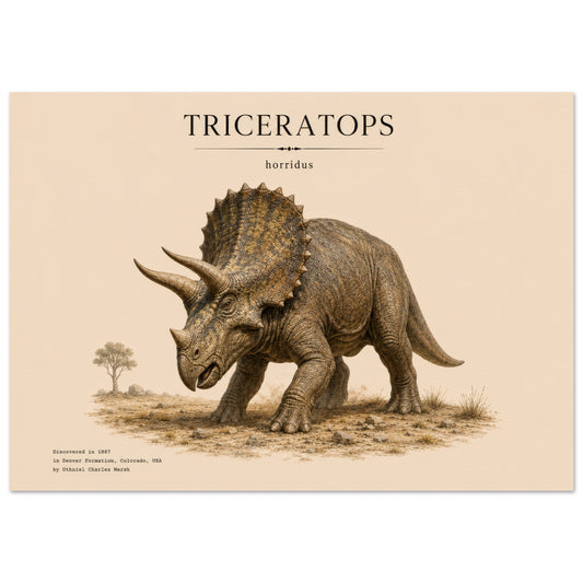 Affiche murale Tricératops réaliste en chair, illustration Mûrale qualité musée