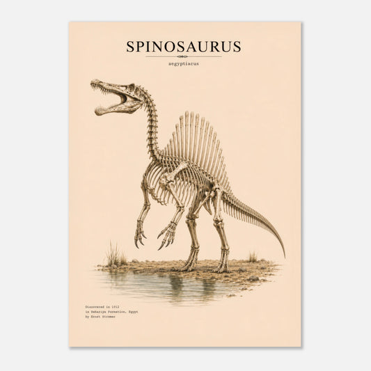 Affiche murale Spinosaure squelette fossile, illustration Mûrale qualité musée
