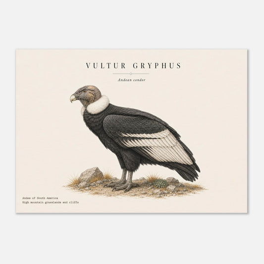 Affiche Condor des Andes naturaliste paysage – Papier qualité musée — illustration du condor des Andes sur fond ivoire