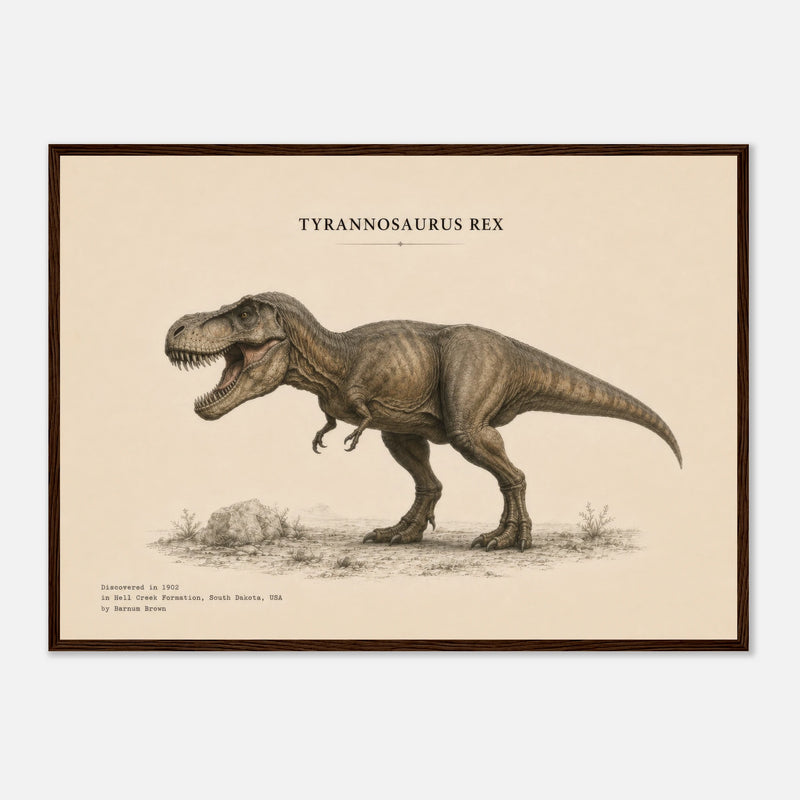 Affiche Murale T-Rex Réaliste Encadré Bois