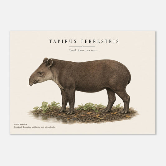 Affiche Tapir terrestre naturaliste paysage – Papier qualité musée — illustration du tapir sur fond ivoire
