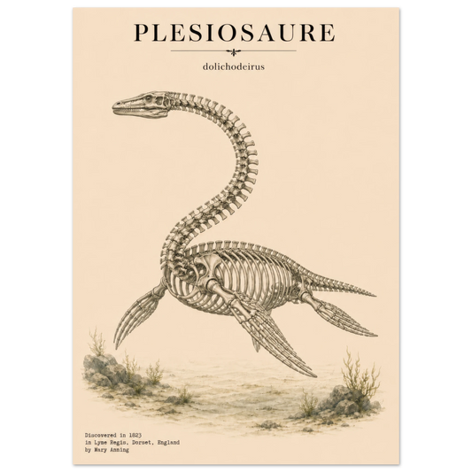 Affiche murale Plésiosaure squelette fossile, illustration Mûrale qualité musée