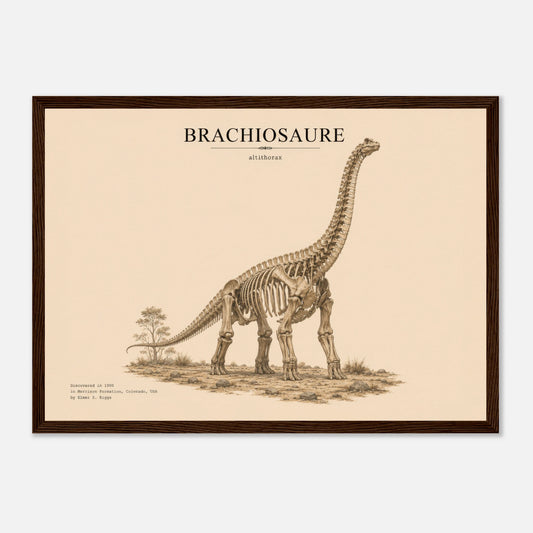 Affiche murale Brachiosaure squelette fossile, illustration Mûrale qualité musée