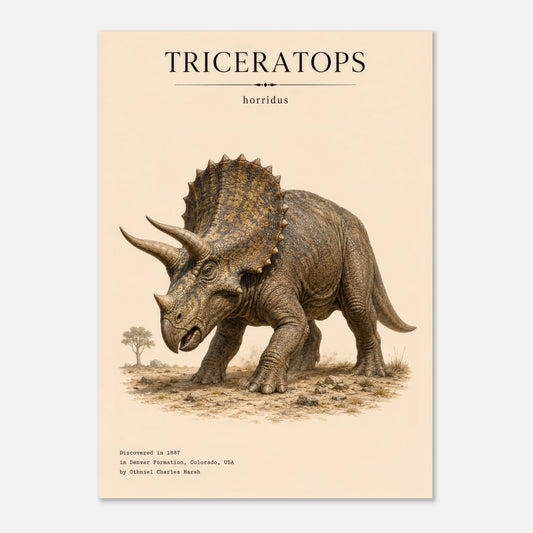 Affiche murale Tricératops réaliste en chair, illustration Mûrale qualité musée