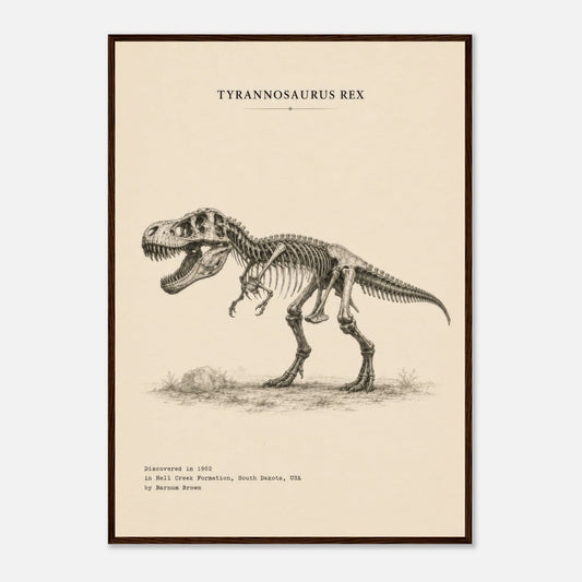 Affiche murale T-Rex squelette fossile, illustration Mûrale qualité musée