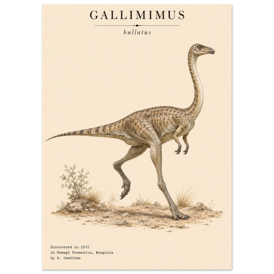 Affiche murale Gallimimus réaliste en chair, illustration Mûrale qualité musée