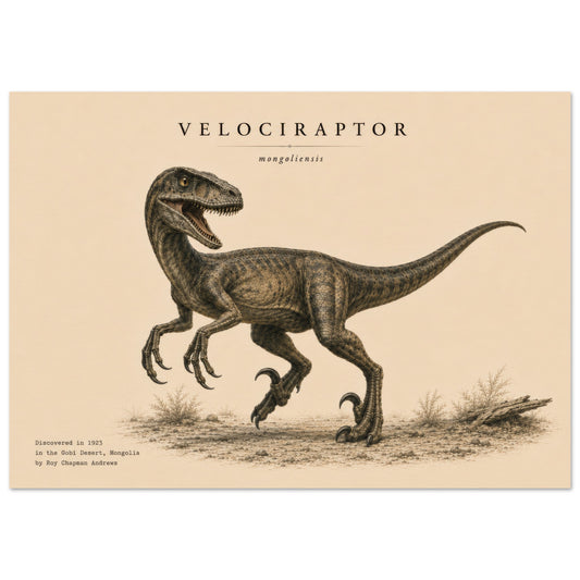 Affiche murale Vélociraptor réaliste en chair, illustration Mûrale qualité musée