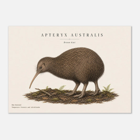 Affiche Kiwi naturaliste paysage – Papier qualité musée — illustration du kiwi sur fond ivoire