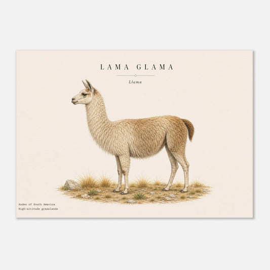 Affiche Lama naturaliste paysage – Papier qualité musée — illustration du lama sur fond ivoire