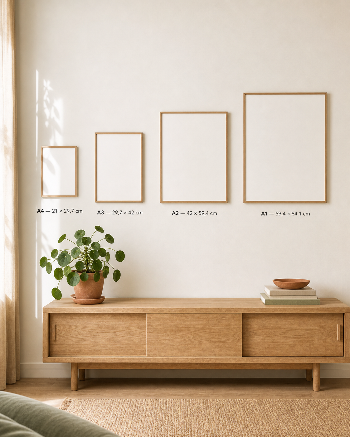 Comparaison visuelle des formats d'affiche A4, A3, A2 et A1